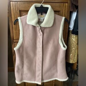 Talbots Pink Sherpa Lined Vest with Cream Collar